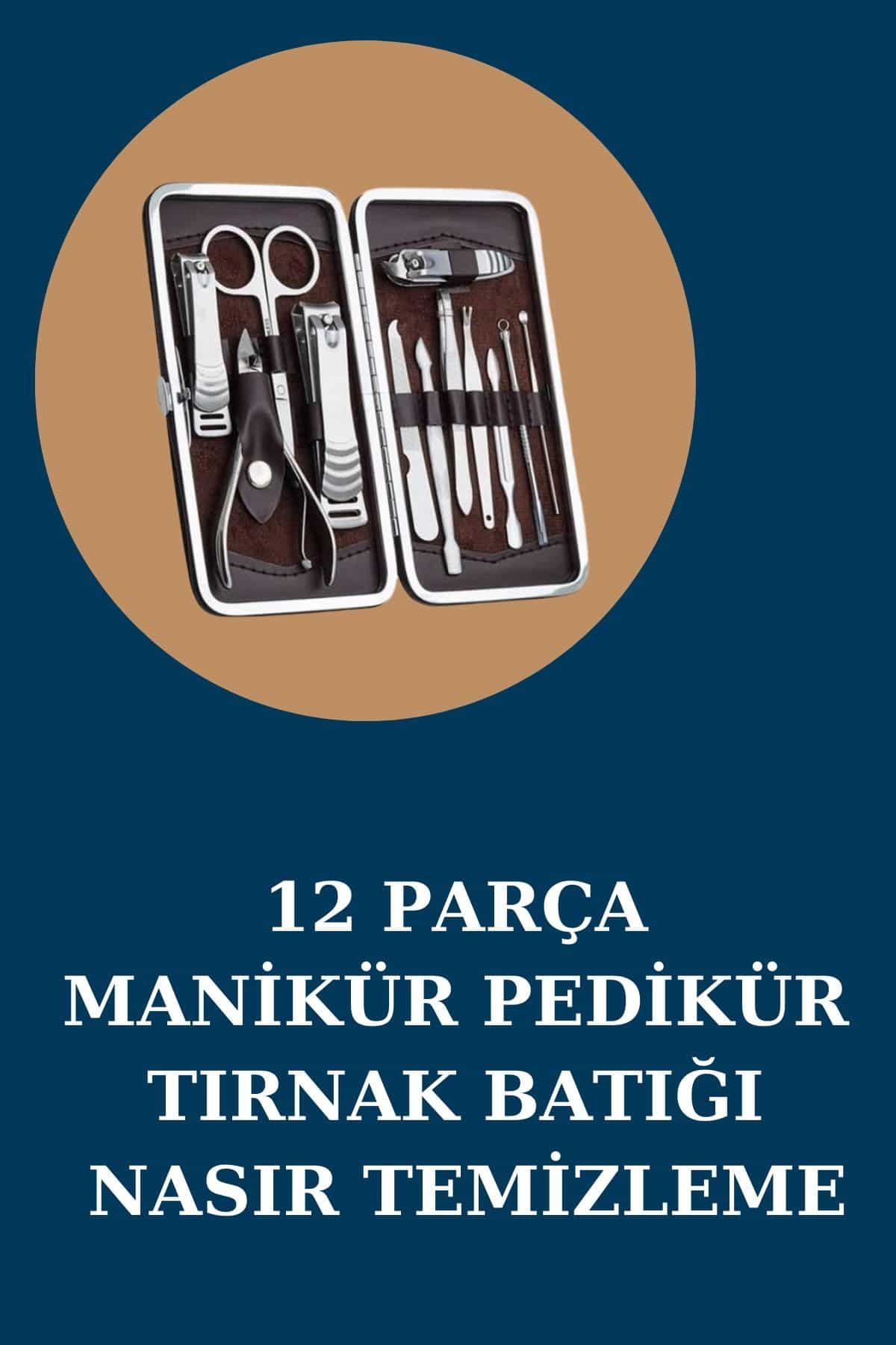 12 Parça Manikür Pedikür Seti Özel Deri Çanta El Ayak Bakımı Akne ve Sivilce Temizleme - Görsel 2