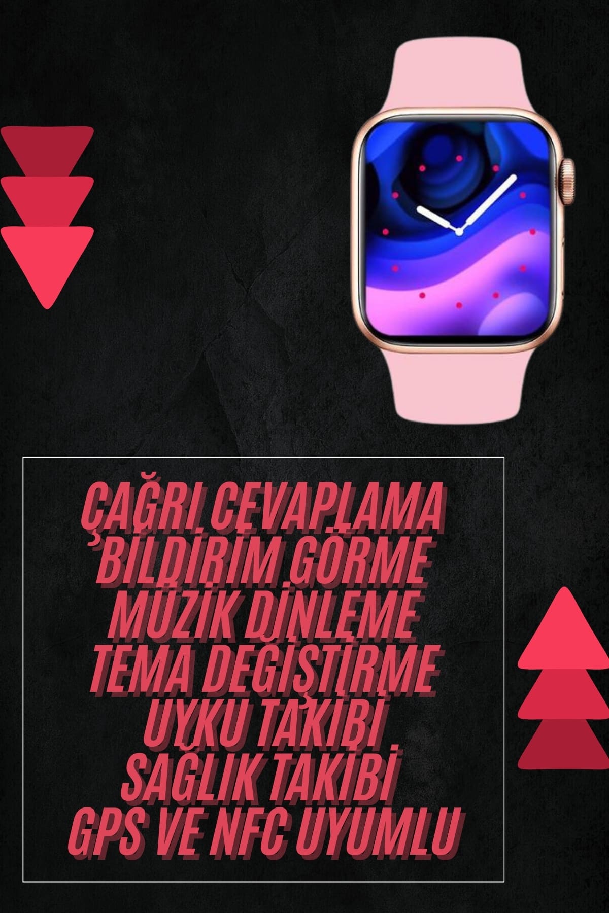 Pembe Akıllı Saat 49mm iOS & Android Uyumlu Arama Özellikli - Görsel 2