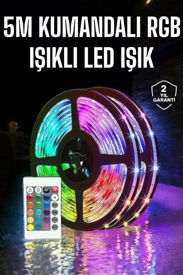 5 Metre Şerit Led RGB Işıklı Kumandalı Güç Adaptörü Her Ortama Uygun - Görsel 2