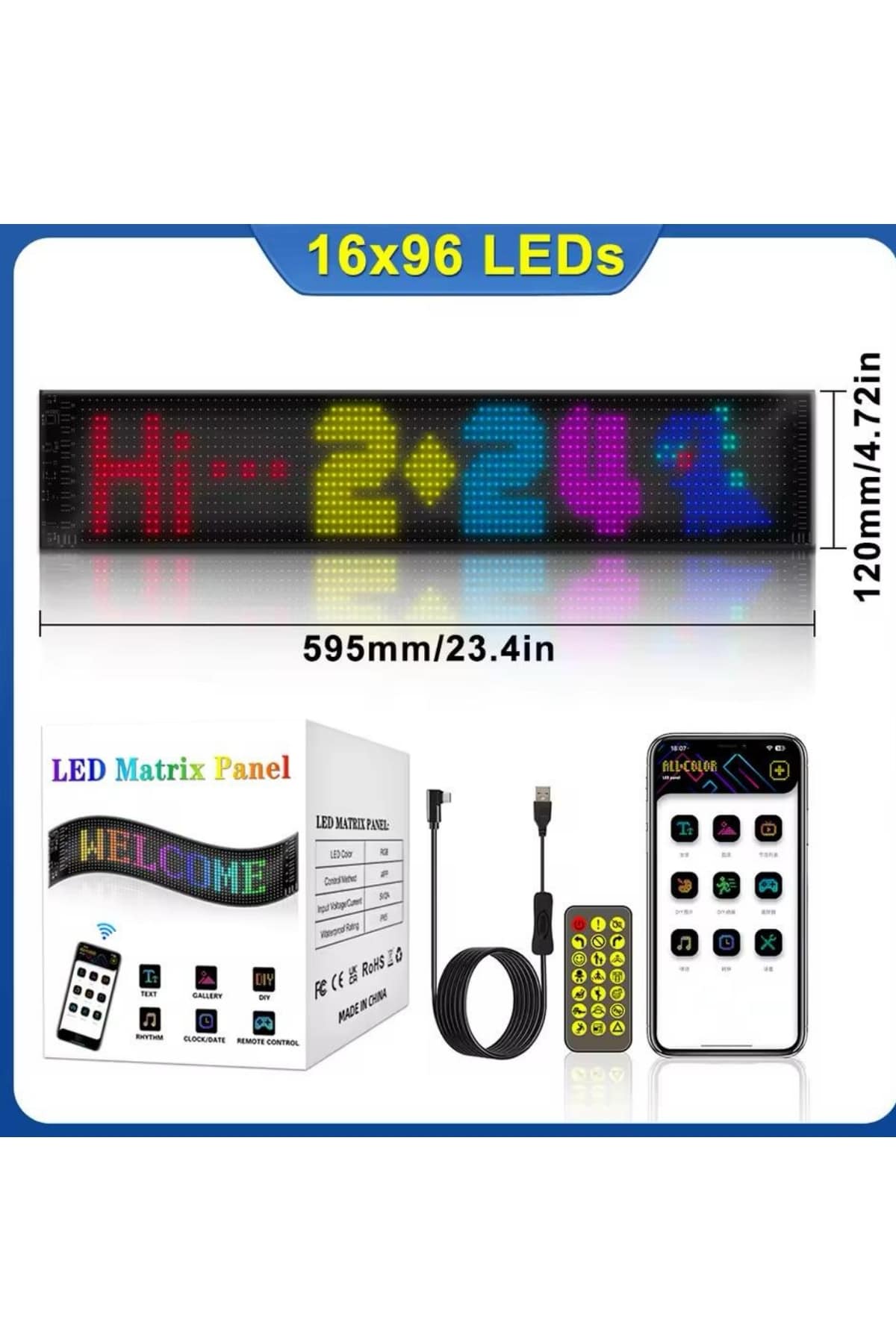 Led Matrix Bluetooth Bağlantılı Araç Camına Uygun Pixsel Görünümlü 16X96 pixel - Görsel 3