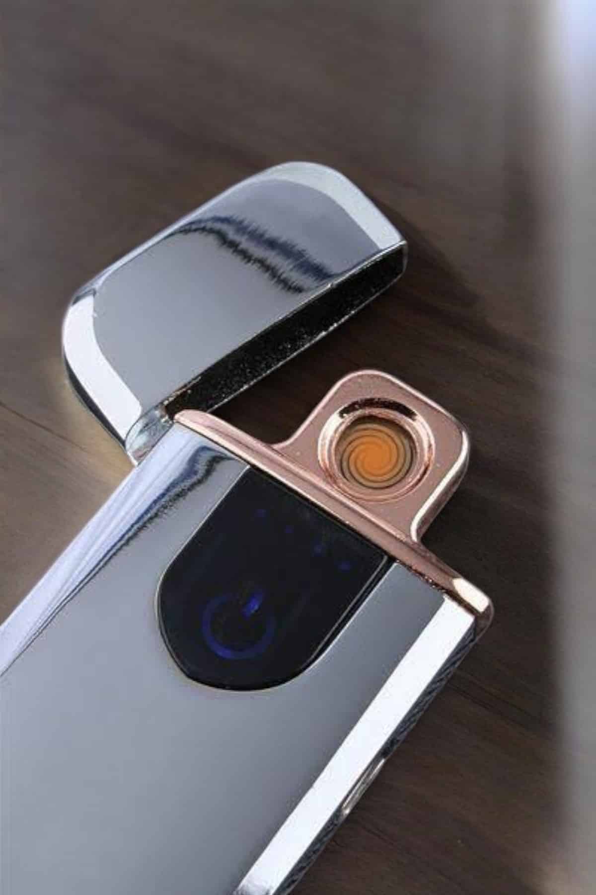 Şarjlı Elektronik Çakmak Dokunmatik Metal Uçlu Alevsiz USB Şarjlı - Görsel 3
