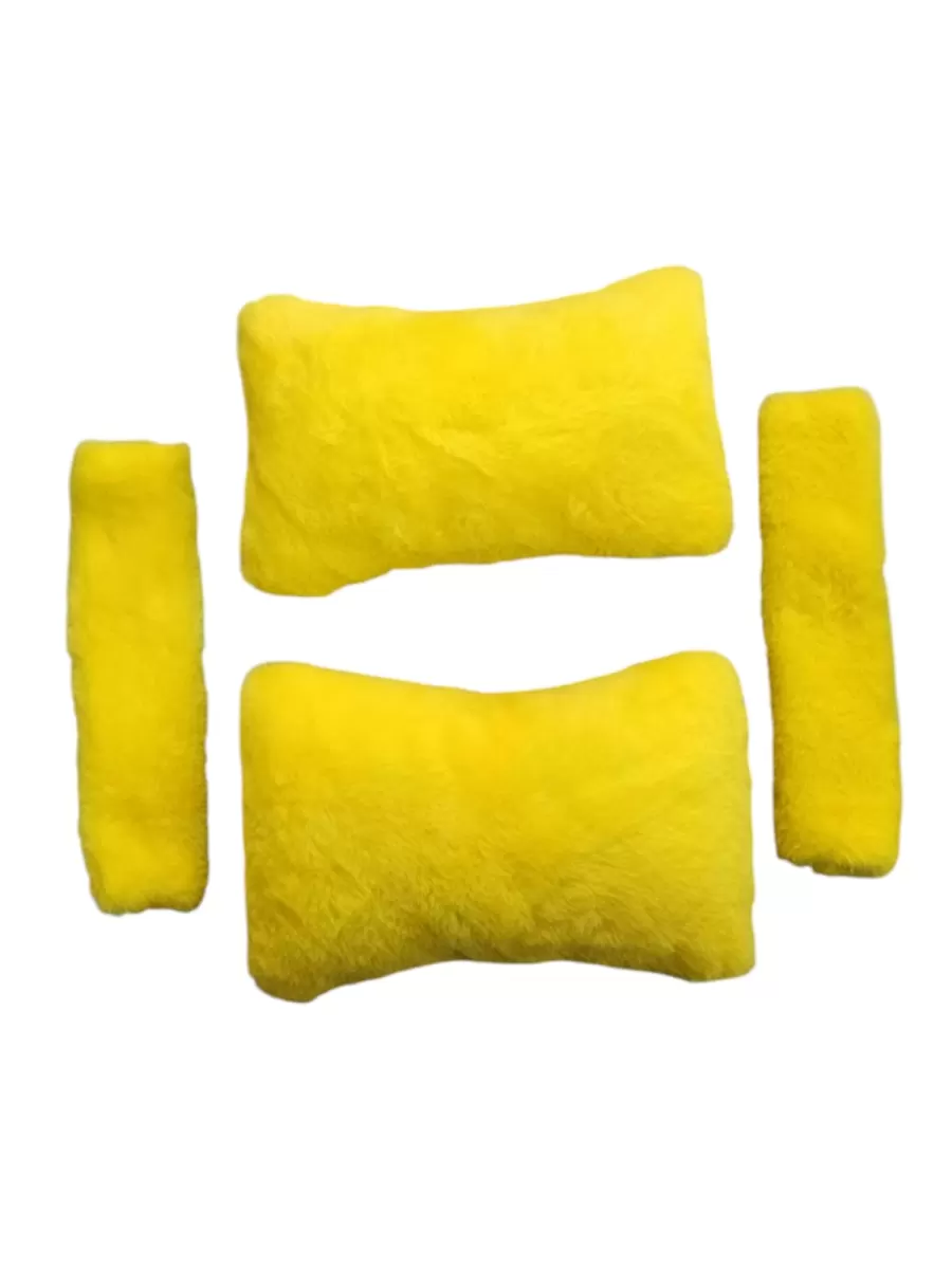 Peluş Ortopedik Araba Seyahat Boyun Yastığı Emniyet Kemer Pedi Seti Sarı