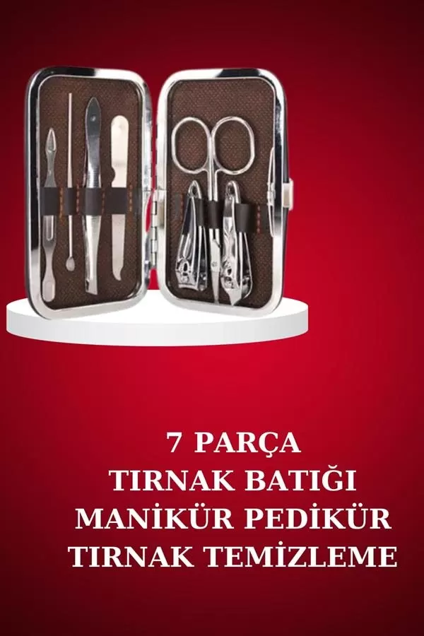 Manikür Pedikür Seti 7 Parça Tırnak Makası Kaş Makası Cımbız Çantalı