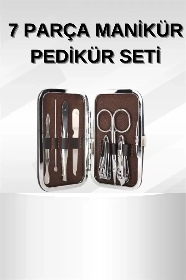 Manikür Pedikür Seti 7 Parça Tırnak Makası Kaş Makası Cımbız Çantalı - Görsel 2