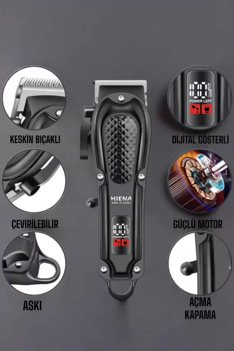 Suya Dayanıklı Tıraş Makinesi Keskin Bıçaklı Dijital Göstergeli Şarjlı - Görsel 3