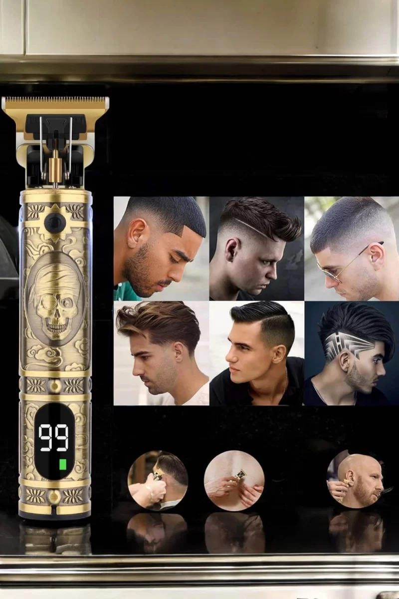 Tıraş Makinesi Şarjlı Profesyonel Saç Kesme Makinesi Gold Çizik Tıraş - Görsel 3