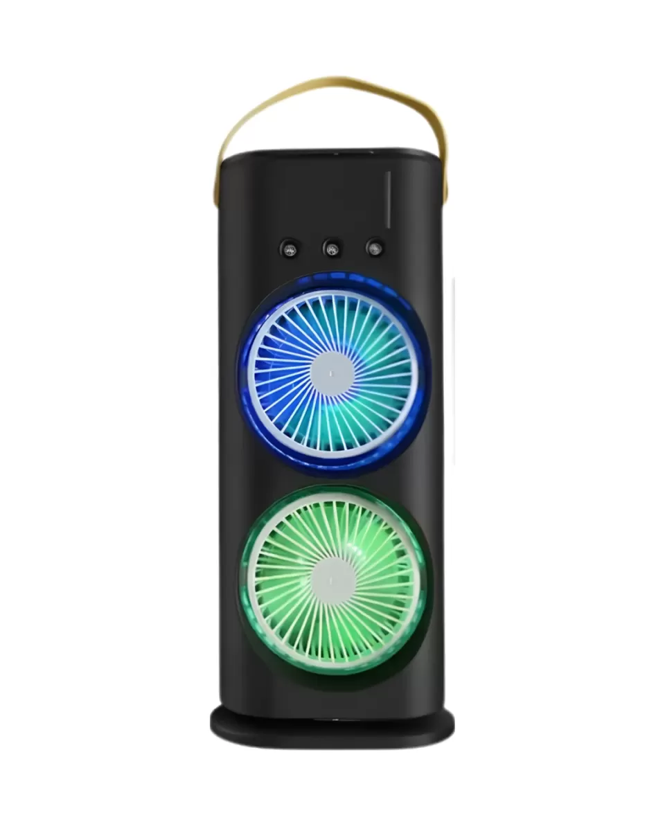 Şarjlı Buharlı Serinletici Fan RGB Işıklı Çift Pervaneli Masa Fanı - Görsel 3