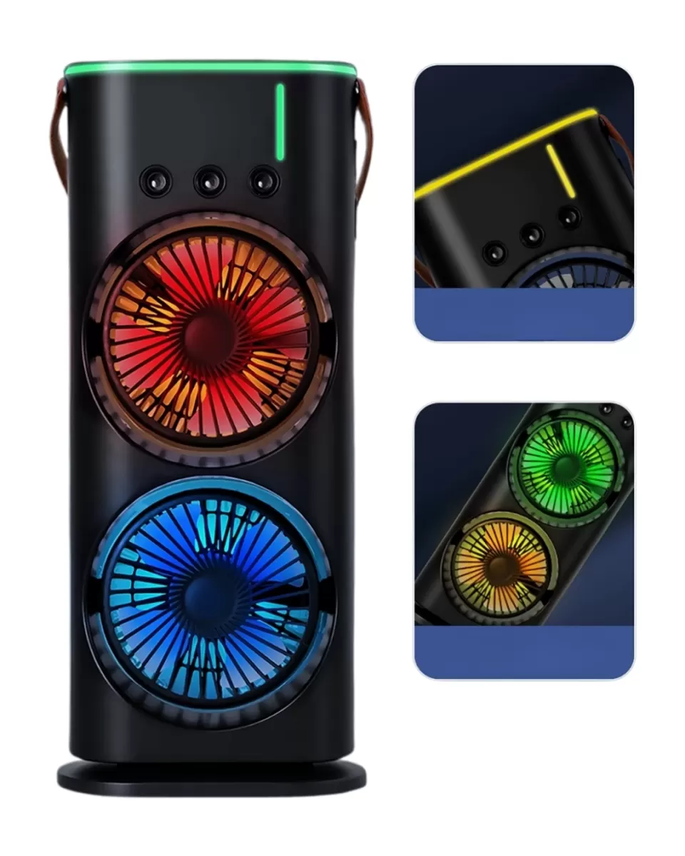 Şarjlı Buharlı Serinletici Fan RGB Işıklı Çift Pervaneli Masa Fanı - Görsel 4