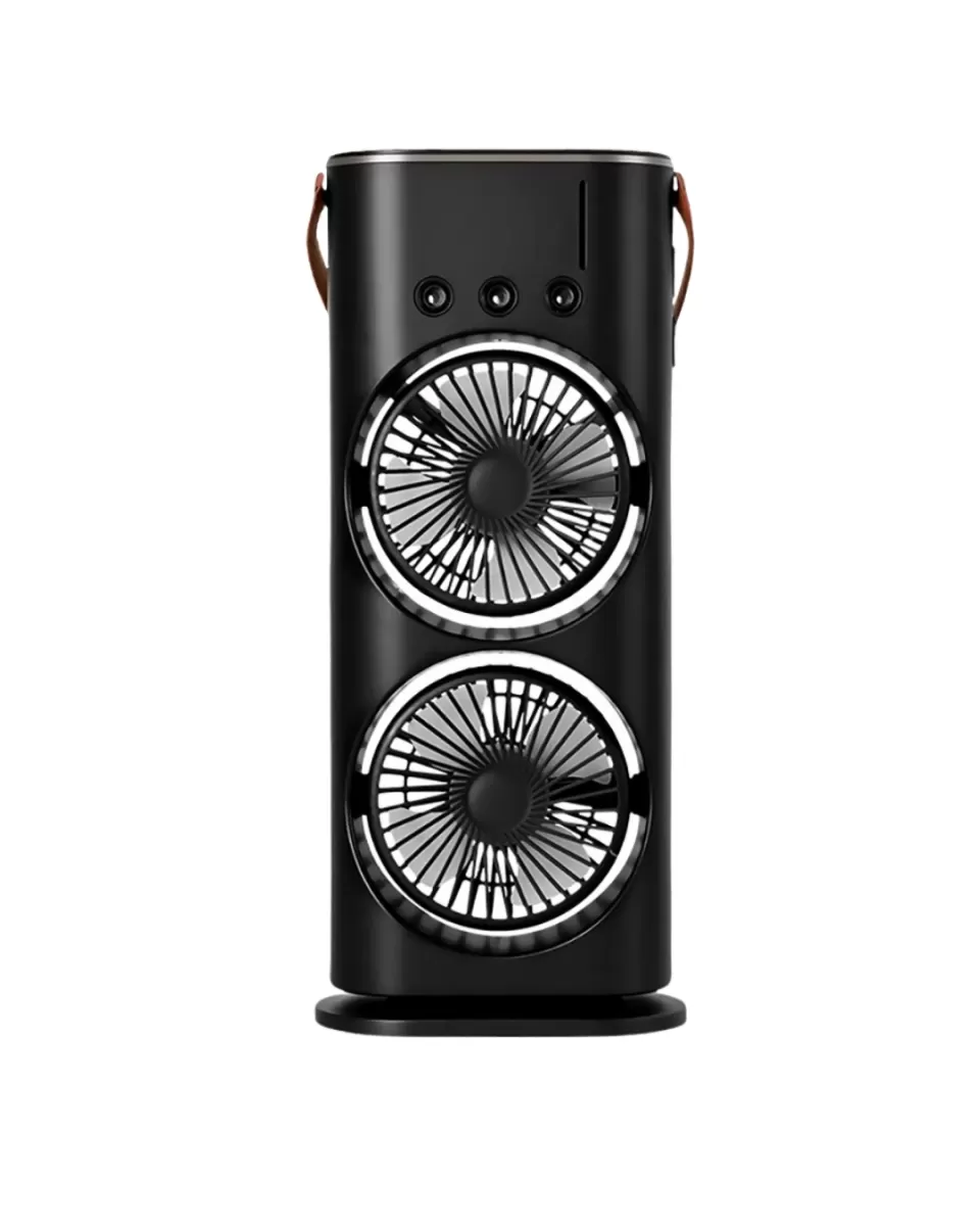 Şarjlı Buharlı Serinletici Fan RGB Işıklı Çift Pervaneli Masa Fanı - Görsel 5