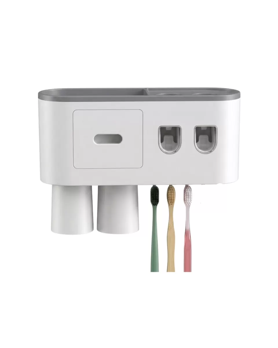 Çift Dispenserli Diş Macunu Sıkacağı 6 Fırçalık Bardaklı Banyo Organizer - Görsel 4