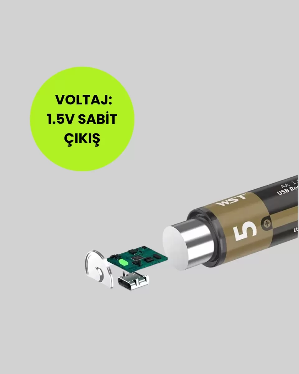 1.5V AA Şarjlı Lityum Pil | 1000+ Kez Şarj Edilebilir | Hızlı Type-C Şarj (2 Adet) - Görsel 2