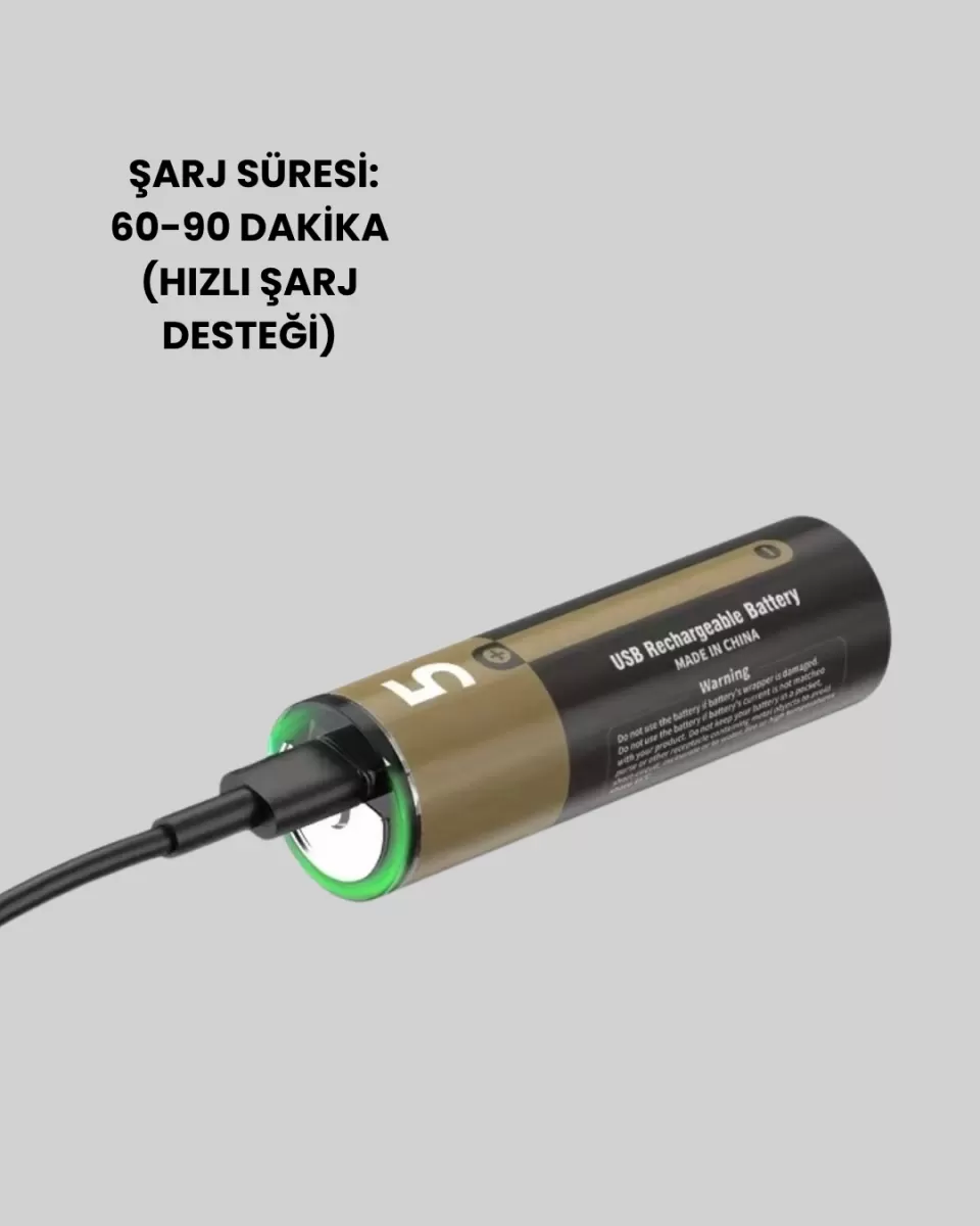 1.5V AA Şarjlı Lityum Pil | 1000+ Kez Şarj Edilebilir | Hızlı Type-C Şarj (2 Adet) - Görsel 4