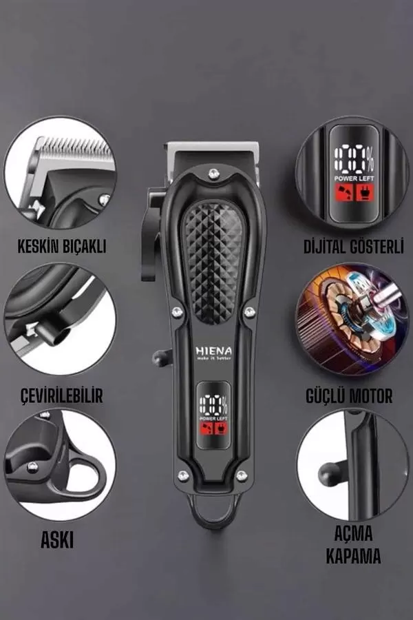 Suya Dayanıklı Tıraş Makinesi Keskin Bıçaklı Dijital Göstergeli Şarjlı - Görsel 3