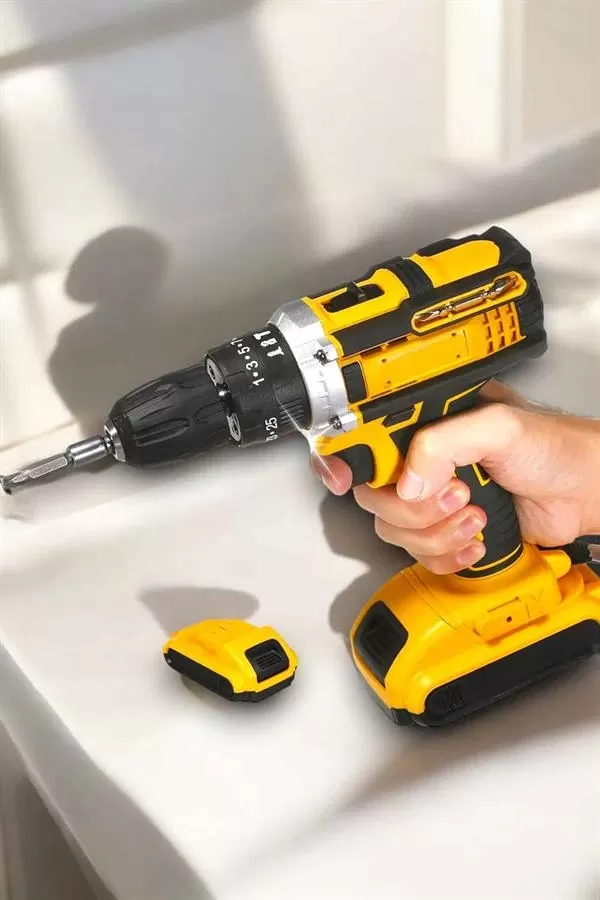 Metal Dişli 24W Akülü Matkap -Çift Bataryalı ve LED Çalışma Işığı ile Tam Set - Görsel 3