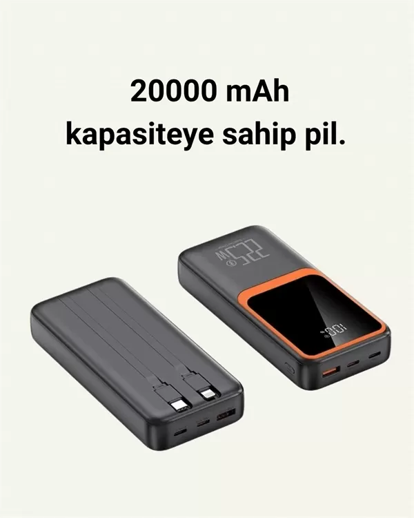 Taşınabilir Şarj Cihazı 20000 mAh | 22.5W Hızlı Şarj + Dijital Ekran + Kablo Dahil