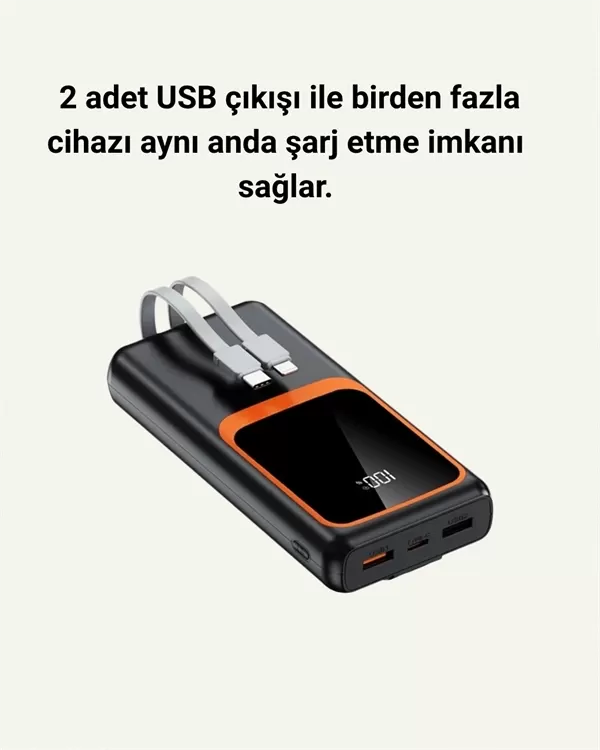Dijital Ekranlı 20.000 mAh Powerbank | 22.5W Hızlı Şarj + Çoklu Bağlantı Seçeneği - Görsel 4