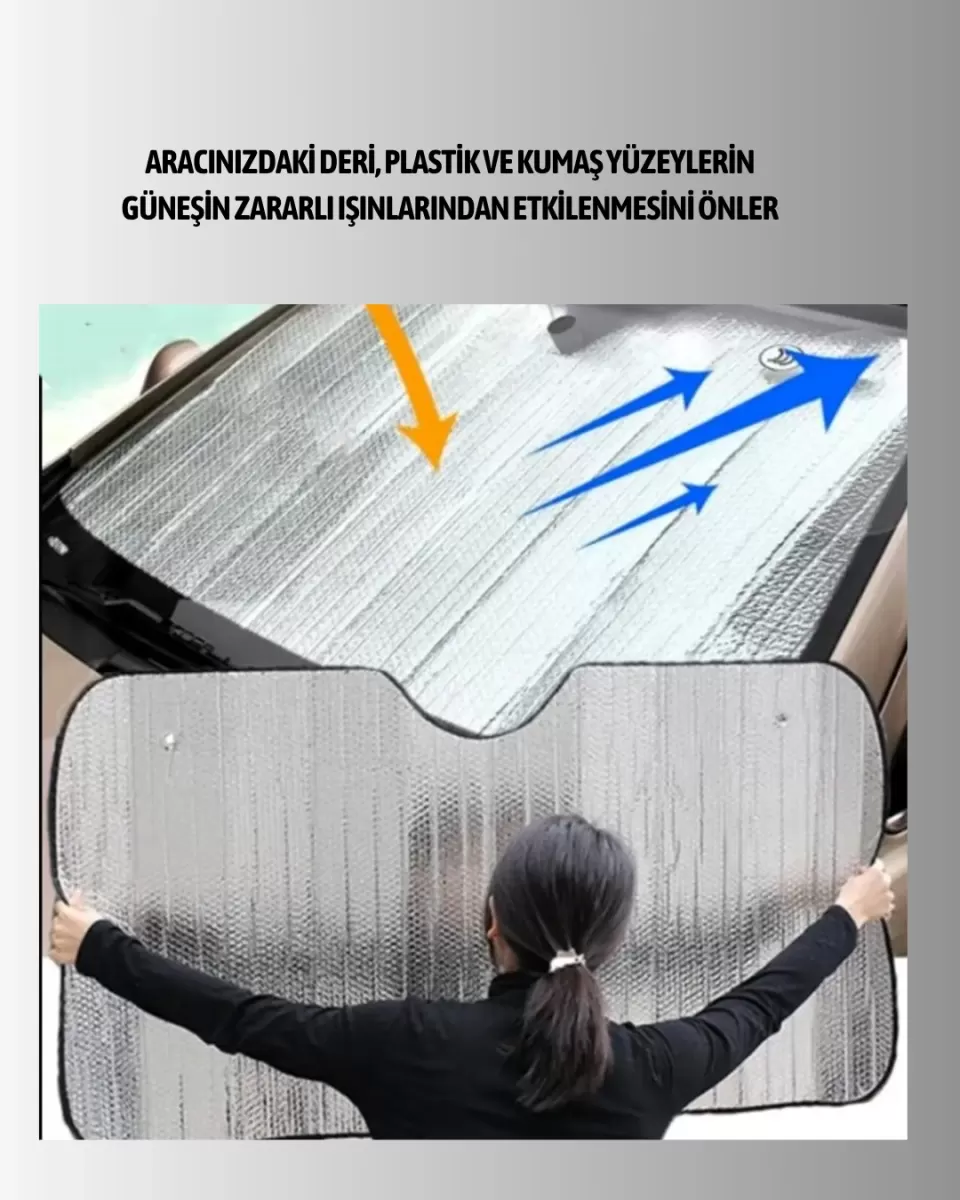 Metalize Reflektörlü Katlanabilir Araç Güneşliği – Yüksek Performanslı Isı ve UV Koruması - Görsel 2