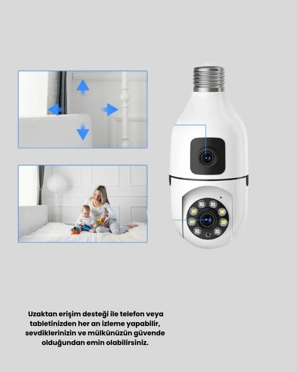 1080P WiFi Ampul Kamera Uzaktan Erişimli Hareket Sensörlü Gece Görüşlü - Görsel 3