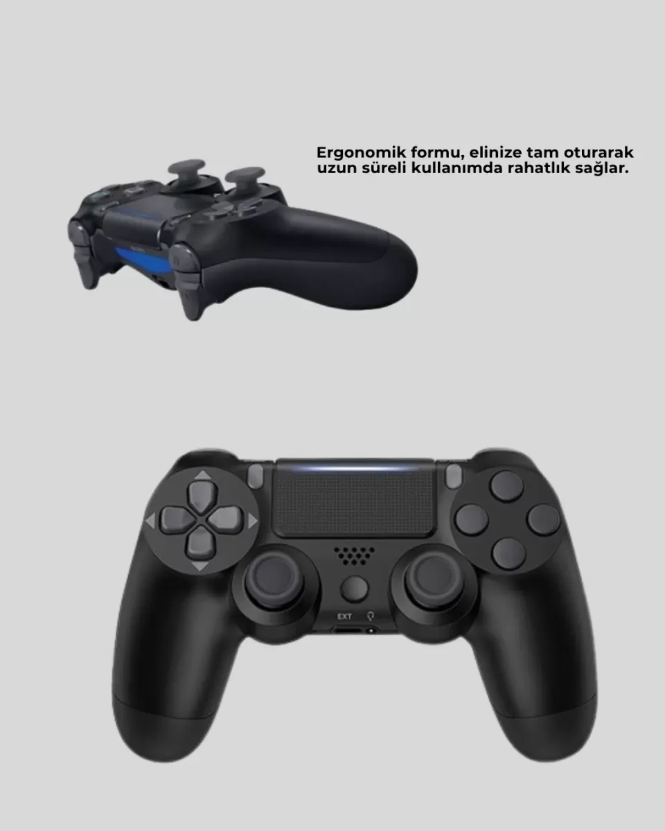 Kablosuz PS4 Controller Çift Motorlu Dayanıklı Gamepad - Görsel 4