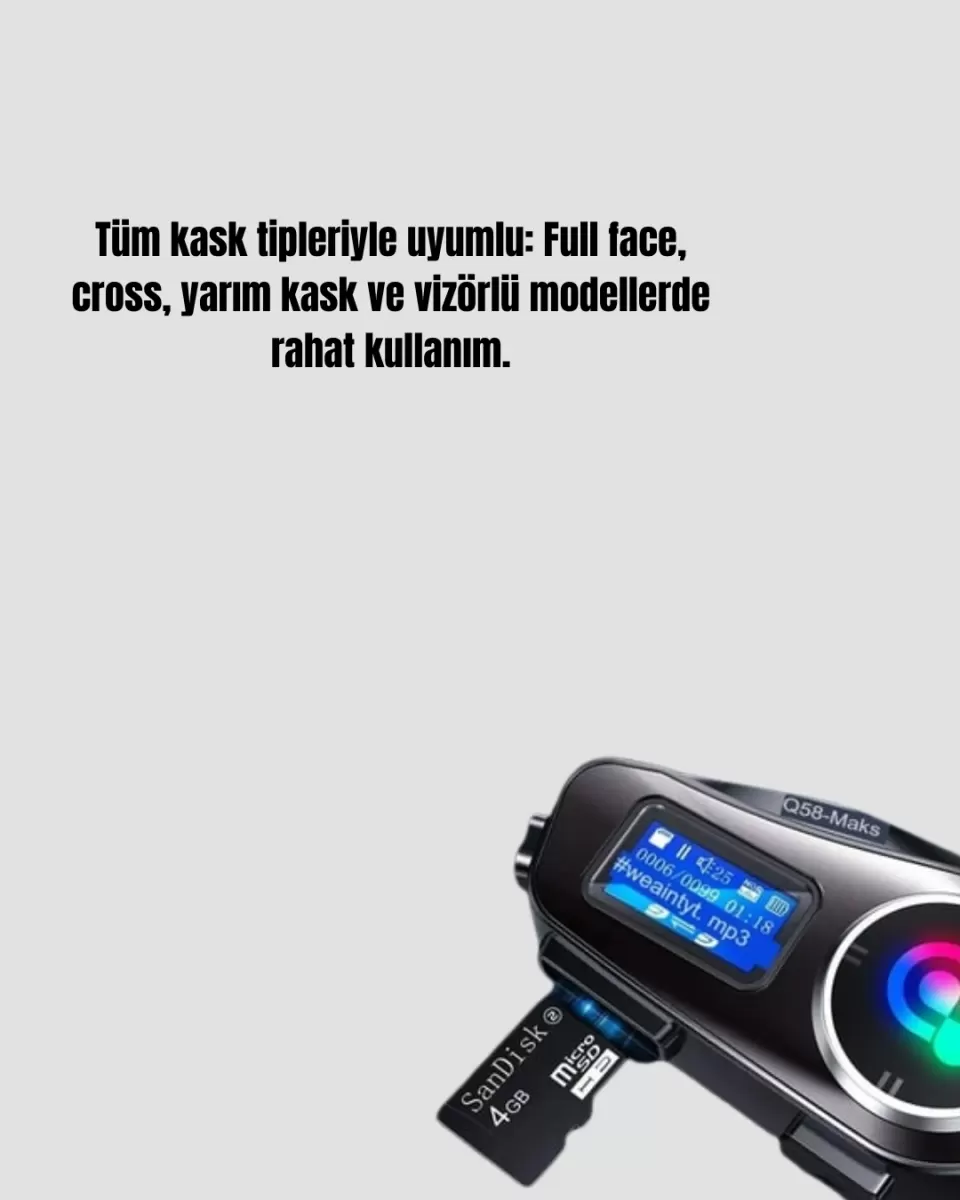 IP65 Suya Dayanıklı Kask Bluetooth Kulaklık LCD Ekranlı - Görsel 2