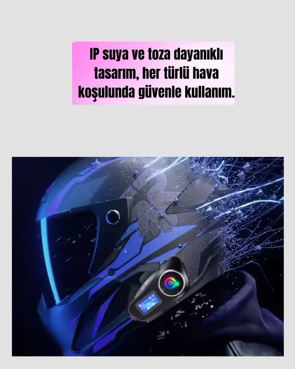 IP65 Suya Dayanıklı Kask Bluetooth Kulaklık LCD Ekranlı - Görsel 4