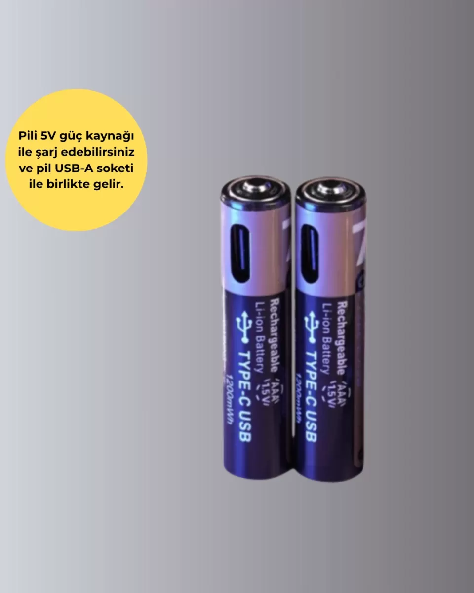 USB Type-C Şarjlı AAA Lityum Pil 1000+ Şarj Döngüsü ile Uzun Ömür - Görsel 2