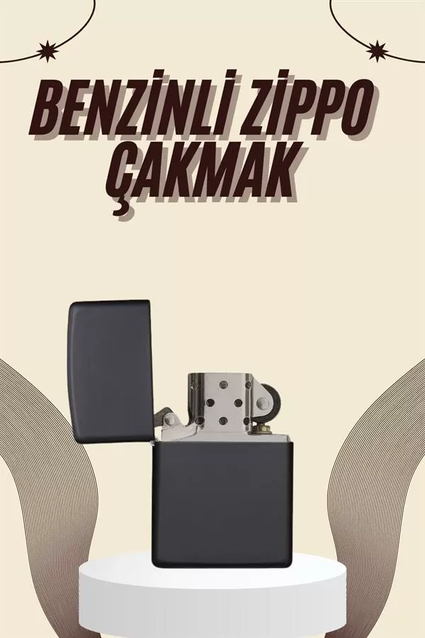 Çakmak Parlak Siyah Benzinli Çakmak Cep Boy Doldurulabilir - Görsel 2