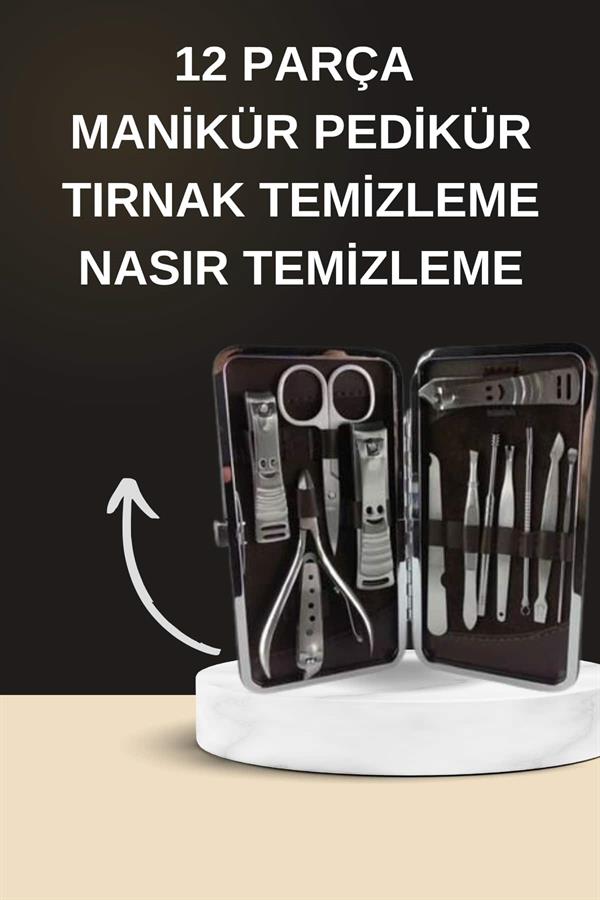 Elektrikli Manikür Pedikür Seti İkili Set 12 Parça Tırnak Bakımı Törpü Protez Çıkarma