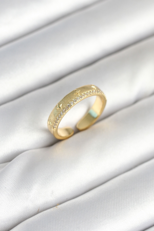 Gold Renk Şerit Zirkon Taşlı Kadın Yüzük 5886