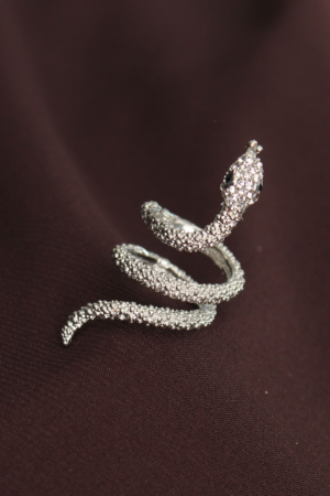 Ayarlanabilir Silver Renk Zirkon Taşlı Yılan Yüzük 5886
