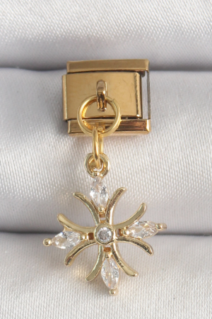 316L Çelik Gold Renk Sallantı Zirkon Taşlı Kar Tanesi Model Nomination Charm 5886