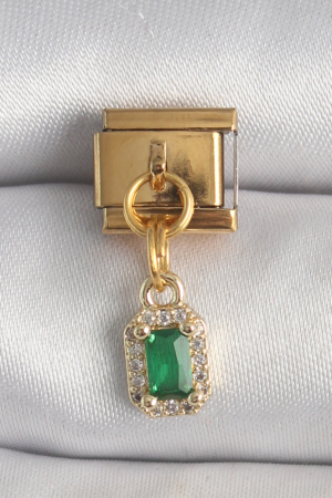 316L Çelik Gold Renk Sallantı Kare Yeşil Zirkon Taşlı Nomination Charm 5886