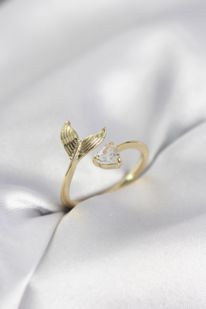 Balık Kuyruğu Model Gold Renk Zirkon Taşlı Kadın Yüzük 5886