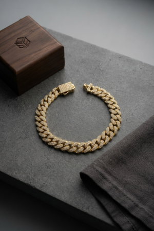 Cuban Zincir Model Zirkon Taşlı Gold Renk Erkek Bileklik 5886