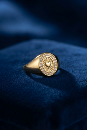 Zirkon Taşlı Kalp Detaylı Gold Renk Kadın Yüzük 5886
