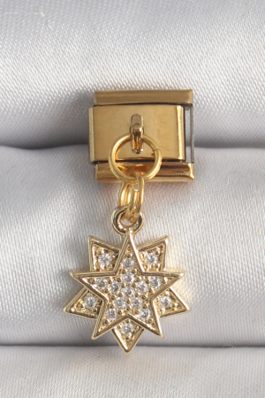 316L Çelik Gold Renk Sallantı Zirkon Taşlı Yıldız Model Nomination Charm 5886