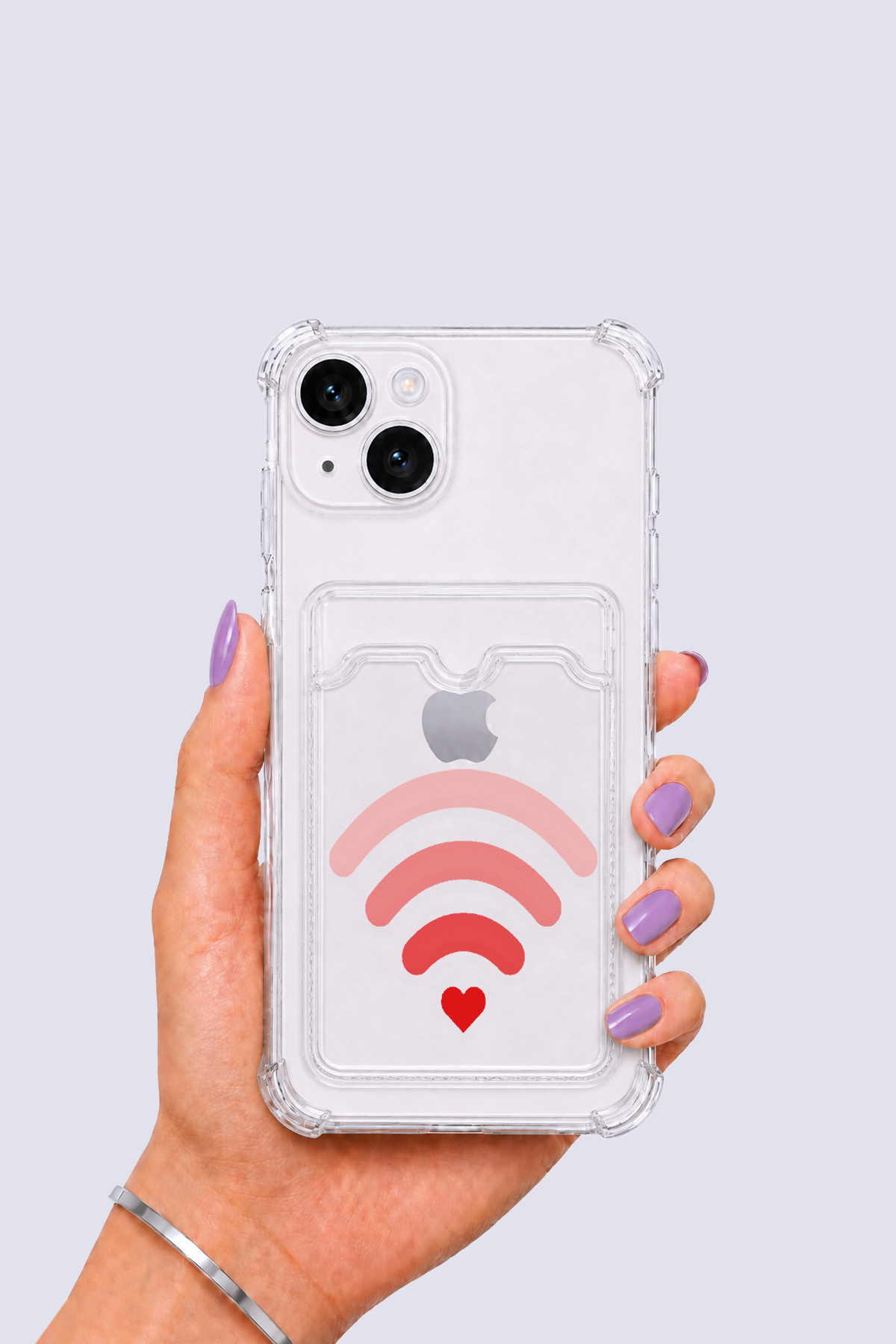 iPhone 15 Kartlıklı Aşk Sinyali Desenli Kılıf