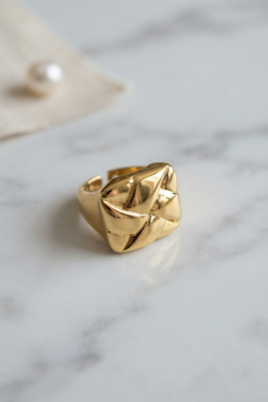 Geometrik Origami Tasarımlı Ayarlanabilir Gold Renk Yüzük 5886