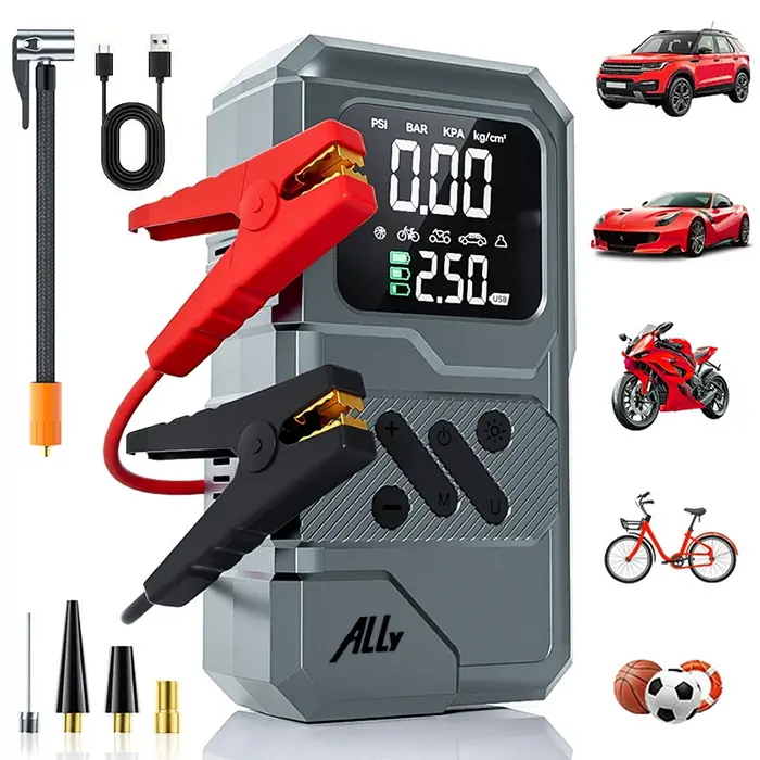 Ally ST-9654 Taşınabilir Göstergeli Araç Lastik Şişirme Ve Starter Akü Takviye Seti-(5775)