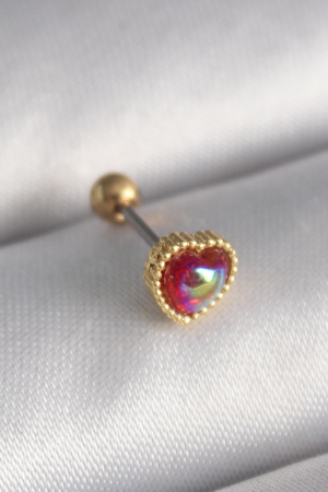 316L Çelik Gold Renk Kırmızı Mineli Kalp Tragus Piercing 5886