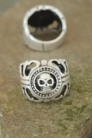 Eskitme Gümüş Renk Metal Kuru Kafa Tasarım Ayarlamalı Erkek Yüzük 5886