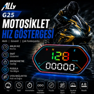 Ally HUD G25 OBD2 + GPS Head Up Display HUD Dijital Hız Göstergesi - Motosiklet ile Uyumlu-(5775)