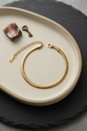 316L Çelik Gold Renk Yassı Yılan Zincir Model Erkek Bileklik 5886