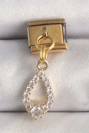 316L Çelik Gold Renk Sallantı Zirkon Taşlı Damla Model Nomination Charm 5886