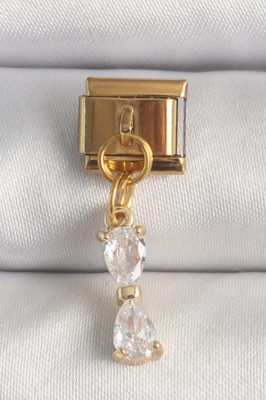 316L Çelik Gold Renk Sallantı Zirkon Taşlı Kurdele Model Nomination Charm 5886