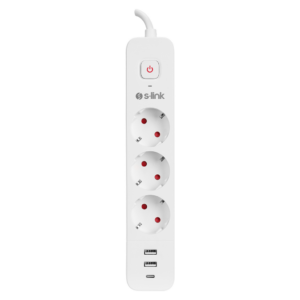 S-LINK SPG03TC 3 Soket Akım Korumalı Priz 1x Type-C 2xUSB 5V 4A 1.5Mt %100 Bakır 1mm Kablo 750 Joule (Beyaz)(1923)