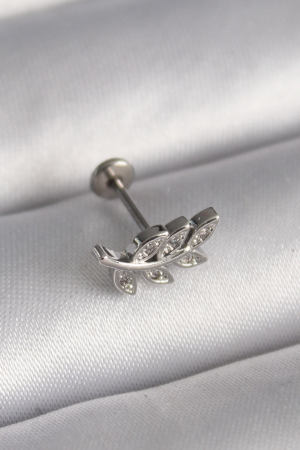 316L Çelik Gümüş Renk Dal Model Zirkon Taş Detaylı Tragus Piercing 5886