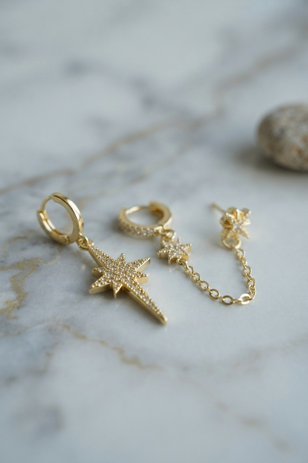 3 lü Set Küpe Gold Renk Zincir Detaylı 5886