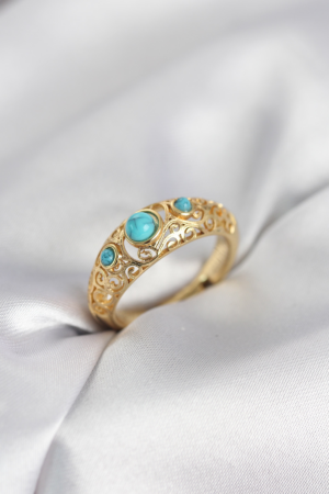 Vintage Model Mavi Taşlı Gold Renk Kadın Yüzük 5886