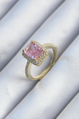Pirinç Gold Renk Pembe Zirkon Taşlı Kadın Yüzük 5886